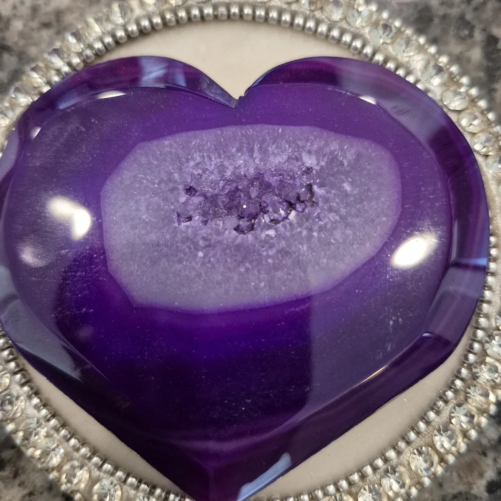 Purple Agate Natural Druzy Quartz Crystal Heart New #2 - Picture 3 of 7